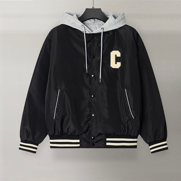 Celine Hooded Patchwork Baseball Jacket Black - Picture 1 of 8